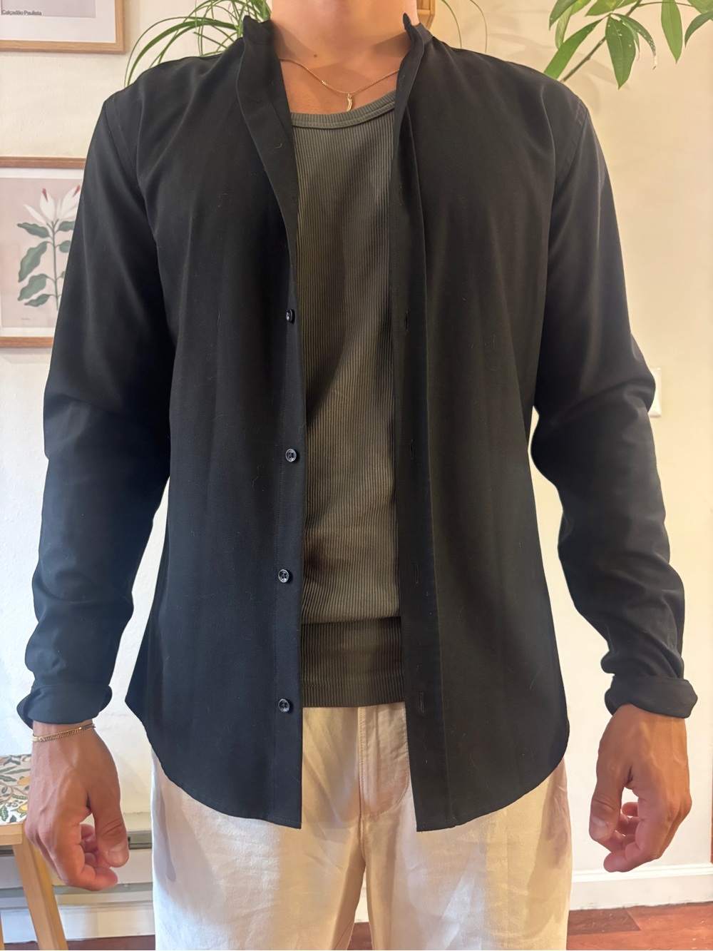 Men's Black Long-Sleeve Button Shirt Jacket - Unbranded